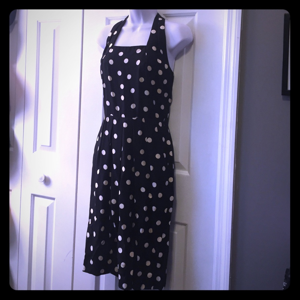 Sleeveless Black Polka Dot Halter Dress